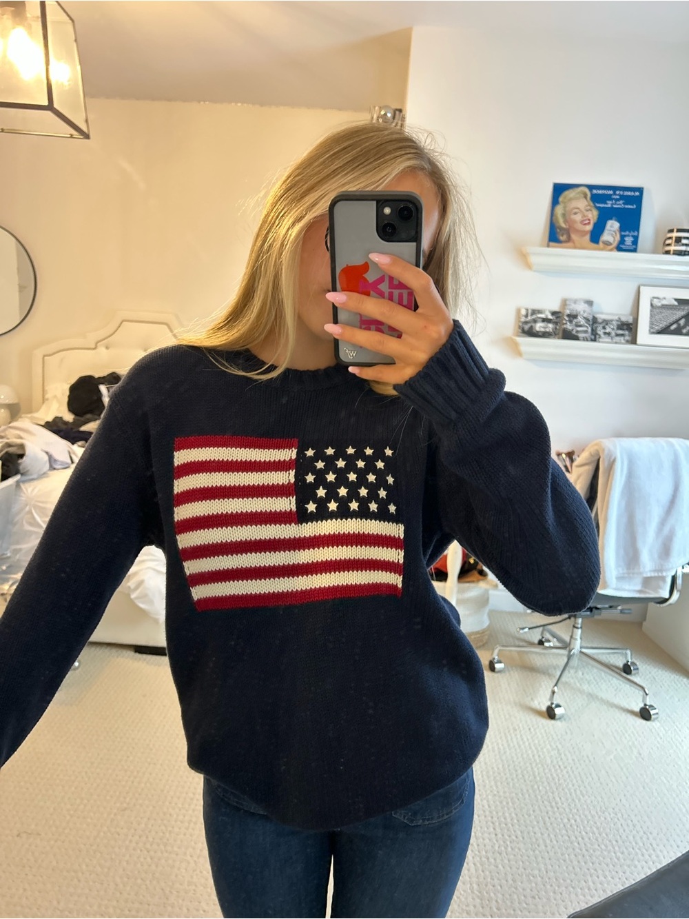 Navy Women's Flag Knit Sweater Brandy Melville